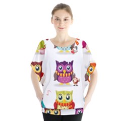 Cartoon-cute-owl-vector Batwing Chiffon Blouse