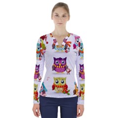 Cartoon-cute-owl-vector V-neck Long Sleeve Top