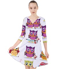 Cartoon-cute-owl-vector Quarter Sleeve Front Wrap Dress