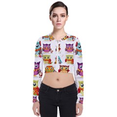 Cartoon-cute-owl-vector Long Sleeve Zip Up Bomber Jacket