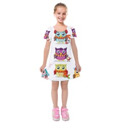 Cartoon-cute-owl-vector Kids  Short Sleeve Velvet Dress