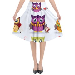 Cartoon-cute-owl-vector Flared Midi Skirt