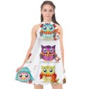 Cartoon-cute-owl-vector Halter Neckline Chiffon Dress  View1