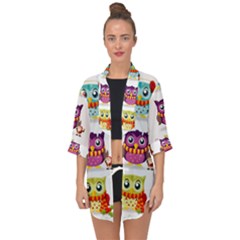 Cartoon-cute-owl-vector Open Front Chiffon Kimono