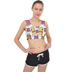 Cartoon-cute-owl-vector V-back Sports Bra