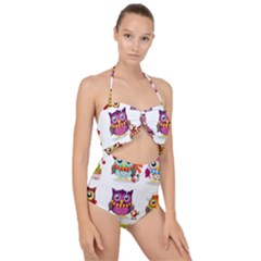 Cartoon-cute-owl-vector Scallop Top Cut Out Swimsuit