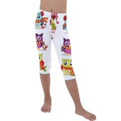 Cartoon-cute-owl-vector Kids  Lightweight Velour Capri Leggings  by Jancukart