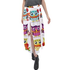 Cartoon-cute-owl-vector Velour Split Maxi Skirt