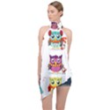 Cartoon-cute-owl-vector Halter Asymmetric Satin Top View1