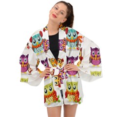 Cartoon-cute-owl-vector Long Sleeve Kimono