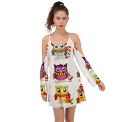 Cartoon-cute-owl-vector Kimono Sleeves Boho Dress