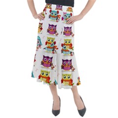 Cartoon-cute-owl-vector Midi Mermaid Skirt