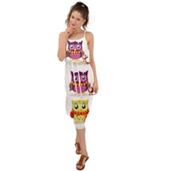 Cartoon-cute-owl-vector Waist Tie Cover Up Chiffon Dress