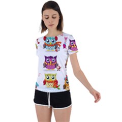 Cartoon-cute-owl-vector Back Circle Cutout Sports Tee