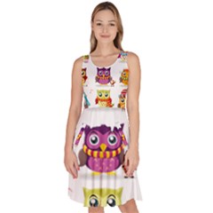 Cartoon-cute-owl-vector Knee Length Skater Dress With Pockets by Jancukart