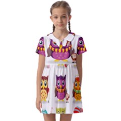 Cartoon-cute-owl-vector Kids  Asymmetric Collar Dress