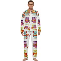 Cartoon-cute-owl-vector Men s Long Sleeve Velvet Pocket Pajamas Set