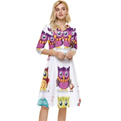 Cartoon-cute-owl-vector Classy Knee Length Dress