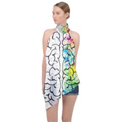 Brain-mind-psychology-idea-drawing Halter Asymmetric Satin Top by Jancukart