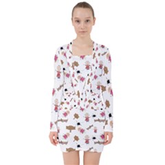 Children-wallpaper-background V-neck Bodycon Long Sleeve Dress