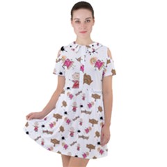 Children-wallpaper-background Short Sleeve Shoulder Cut Out Dress 