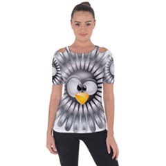 Owl-fluff-prance-animal-surprised Shoulder Cut Out Short Sleeve Top