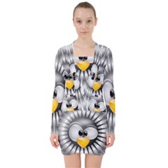 Owl-fluff-prance-animal-surprised V-neck Bodycon Long Sleeve Dress