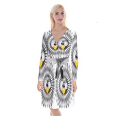 Owl-fluff-prance-animal-surprised Long Sleeve Velvet Front Wrap Dress