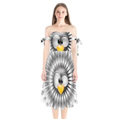 Owl-fluff-prance-animal-surprised Shoulder Tie Bardot Midi Dress by Jancukart