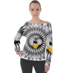 Owl-fluff-prance-animal-surprised Off Shoulder Long Sleeve Velour Top