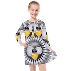 Owl-fluff-prance-animal-surprised Kids  Quarter Sleeve Shirt Dress