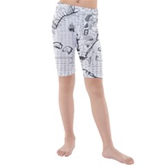 Florida-map-antique-line-art Kids  Mid Length Swim Shorts