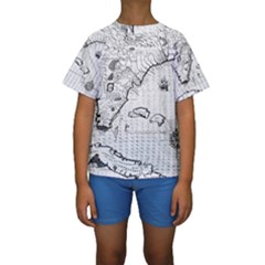 Florida-map-antique-line-art Kids  Short Sleeve Swimwear