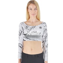 Florida-map-antique-line-art Long Sleeve Crop Top