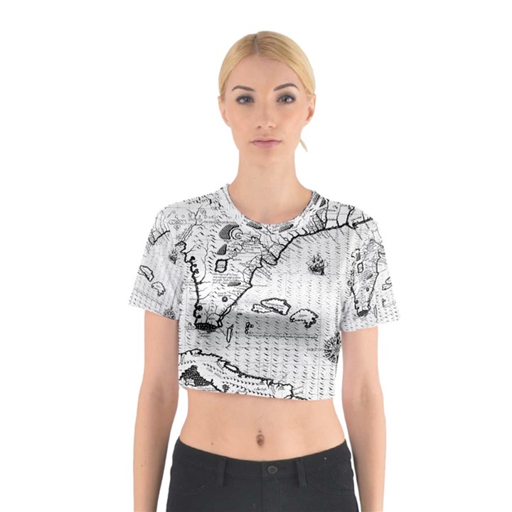 Florida-map-antique-line-art Cotton Crop Top