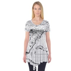 Florida-map-antique-line-art Short Sleeve Tunic 