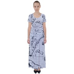 Florida-map-antique-line-art High Waist Short Sleeve Maxi Dress