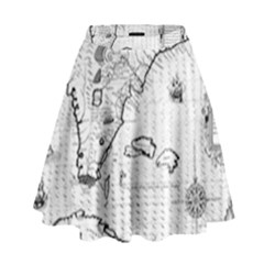 Florida-map-antique-line-art High Waist Skirt