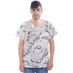 Florida-map-antique-line-art Men s V-neck Scrub Top