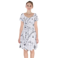 Florida-map-antique-line-art Short Sleeve Bardot Dress