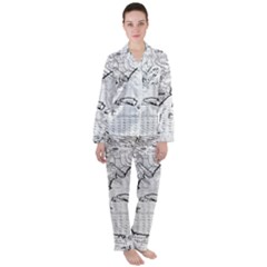 Florida-map-antique-line-art Satin Long Sleeve Pajamas Set