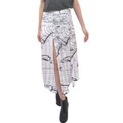 Florida-map-antique-line-art Velour Split Maxi Skirt