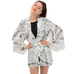 Florida-map-antique-line-art Long Sleeve Kimono