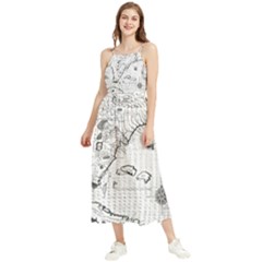 Florida-map-antique-line-art Boho Sleeveless Summer Dress