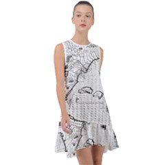 Florida-map-antique-line-art Frill Swing Dress