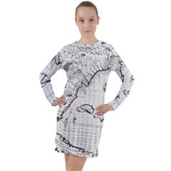 Florida-map-antique-line-art Long Sleeve Hoodie Dress