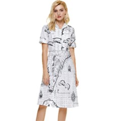 Florida-map-antique-line-art Button Top Knee Length Dress