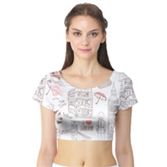 I Love London Drawing Short Sleeve Crop Top