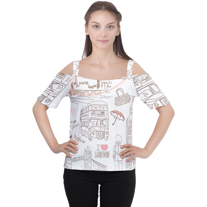 I Love London Drawing Cutout Shoulder Tee