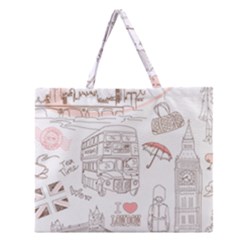 I Love London Drawing Zipper Large Tote Bag by Jancukart